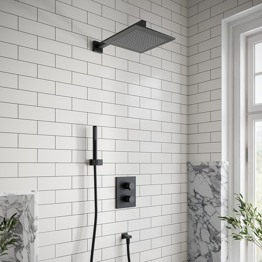 Villeroy & Boch Universal Taps & Fittings Concealed Thermostat With Two Function Volume Control,For Shower, Angular, Matt Black TVD000653000K5