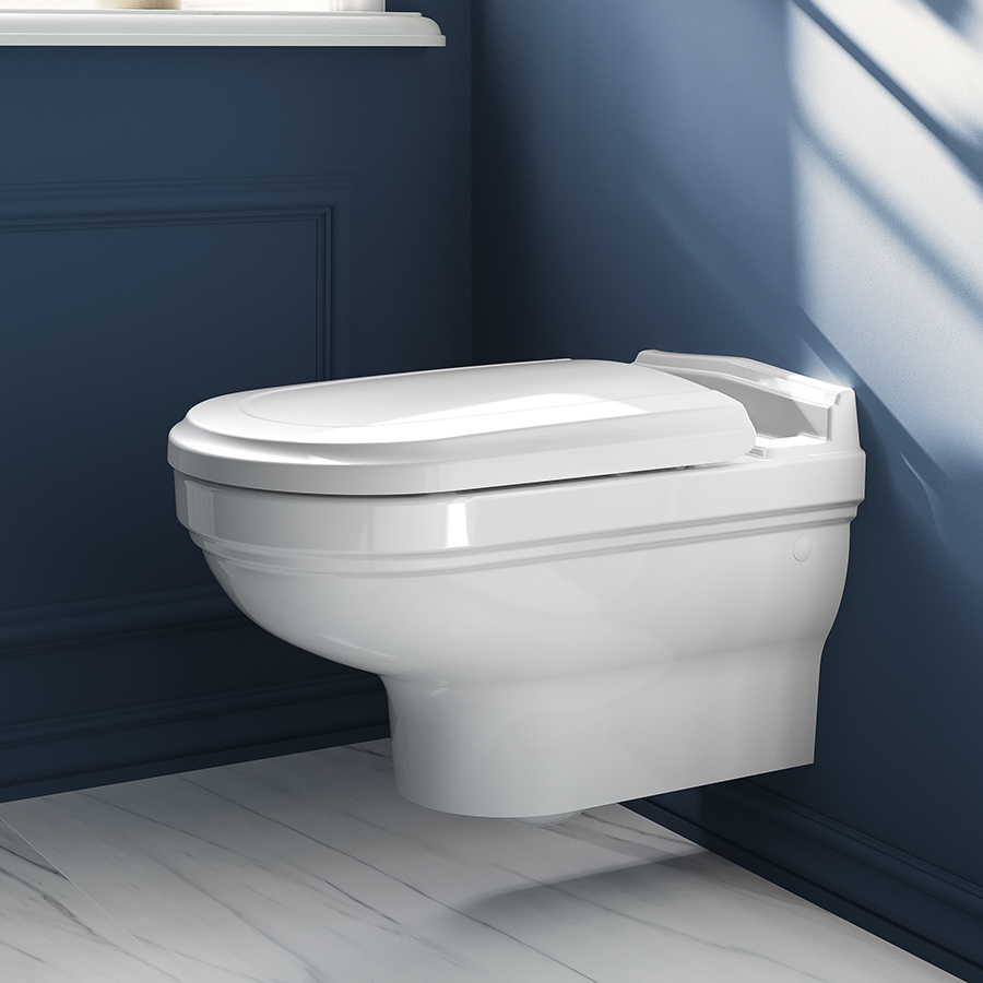 Villeroy & Boch Hommage Washdown toilet, wall-mounted, White Alpin CeramicPlus 6661B0R1